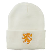 Heraldic Lion Embroidered Long Beanie