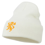 Heraldic Lion Embroidered Long Beanie