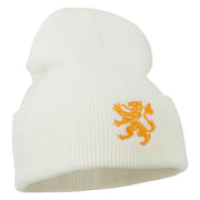 Heraldic Lion Embroidered Long Beanie