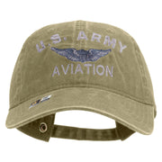 Licensed US Army Aviation Embroidered Washed Solid Pigment Dyed Cotton Twill Brass Buckle Cap - Khaki OSFM