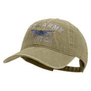 Licensed US Army Aviation Embroidered Washed Solid Pigment Dyed Cotton Twill Brass Buckle Cap - Khaki OSFM