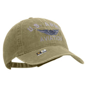 Licensed US Army Aviation Embroidered Washed Solid Pigment Dyed Cotton Twill Brass Buckle Cap - Khaki OSFM