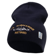 Licensed Made in USA US Submarine Retired Symbol Embroidered 8 Inch Solid Knit Short Beanie - Navy OSFM
