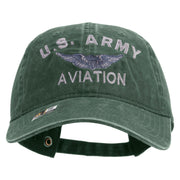Licensed US Army Aviation Embroidered Washed Solid Pigment Dyed Cotton Twill Brass Buckle Cap - Dk-Green OSFM