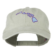 Hawaii State Map Embroidered Washed Cap