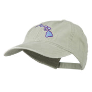 Hawaii State Map Embroidered Washed Cap