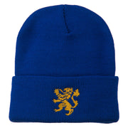 Heraldic Lion Embroidered Long Beanie