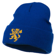 Heraldic Lion Embroidered Long Beanie