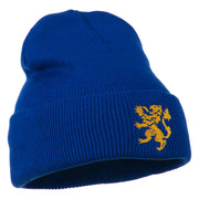 Heraldic Lion Embroidered Long Beanie