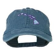 Hawaii State Map Embroidered Washed Cap