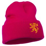 Heraldic Lion Embroidered Long Beanie