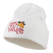 Happy Holidays with Bells Embroidered Long Beanie