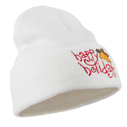 Happy Holidays with Bells Embroidered Long Beanie