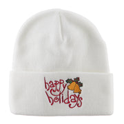 Happy Holidays with Bells Embroidered Long Beanie