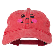 Happy Face Embroidered Washed Dyed Cap