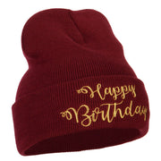 Glitter Happy Birthday Embroidered Knitted Long Beanie