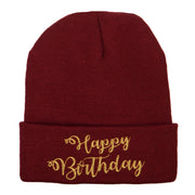 Glitter Happy Birthday Embroidered Knitted Long Beanie