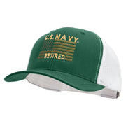 Licensed US Navy Retired Flag Embroidered Contrast Trucker Cap - Evergreen-White OSFM