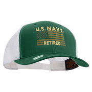 Licensed US Navy Retired Flag Embroidered Contrast Trucker Cap - Evergreen-White OSFM