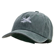 Grey White Airplane Embroidered Unstructured Pigment Dyed Cotton Cap - Dk-Green OSFM