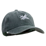 Grey White Airplane Embroidered Unstructured Pigment Dyed Cotton Cap - Dk-Green OSFM