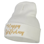 Glitter Happy Birthday Embroidered Knitted Long Beanie