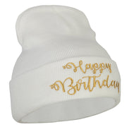 Glitter Happy Birthday Embroidered Knitted Long Beanie