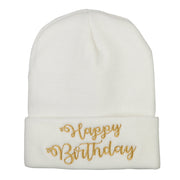 Glitter Happy Birthday Embroidered Knitted Long Beanie