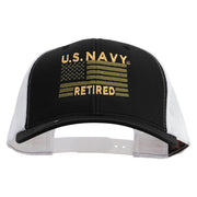 Licensed US Navy Retired Flag Embroidered Contrast Trucker Cap - Black-White OSFM