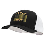 Licensed US Navy Retired Flag Embroidered Contrast Trucker Cap - Black-White OSFM