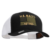 Licensed US Navy Retired Flag Embroidered Contrast Trucker Cap - Black-White OSFM