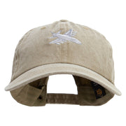 Grey White Airplane Embroidered Unstructured Pigment Dyed Cotton Cap - Khaki OSFM