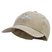 Grey White Airplane Embroidered Unstructured Pigment Dyed Cotton Cap - Khaki OSFM