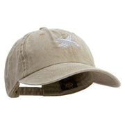 Grey White Airplane Embroidered Unstructured Pigment Dyed Cotton Cap - Khaki OSFM