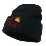 Happy Holidays with Bells Embroidered Long Beanie