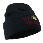 Happy Holidays with Bells Embroidered Long Beanie