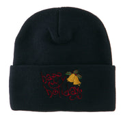 Happy Holidays with Bells Embroidered Long Beanie