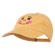 Happy Face Embroidered Washed Dyed Cap