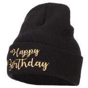 Glitter Happy Birthday Embroidered Knitted Long Beanie