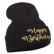 Glitter Happy Birthday Embroidered Knitted Long Beanie