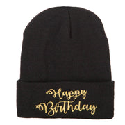 Glitter Happy Birthday Embroidered Knitted Long Beanie