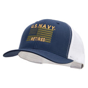 Licensed US Navy Retired Flag Embroidered Contrast Trucker Cap - Navy-White OSFM