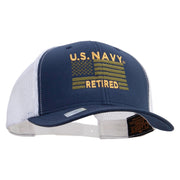 Licensed US Navy Retired Flag Embroidered Contrast Trucker Cap - Navy-White OSFM