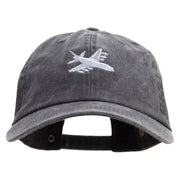 Grey White Airplane Embroidered Unstructured Pigment Dyed Cotton Cap - Black OSFM