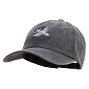 Grey White Airplane Embroidered Unstructured Pigment Dyed Cotton Cap - Black OSFM