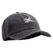 Grey White Airplane Embroidered Unstructured Pigment Dyed Cotton Cap - Black OSFM