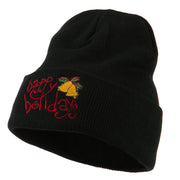 Happy Holidays with Bells Embroidered Long Beanie