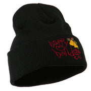 Happy Holidays with Bells Embroidered Long Beanie