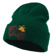 Happy Holidays with Bells Embroidered Long Beanie