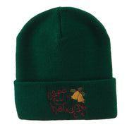 Happy Holidays with Bells Embroidered Long Beanie